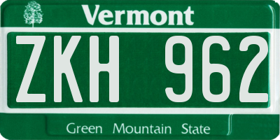VT license plate ZKH962