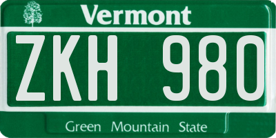 VT license plate ZKH980