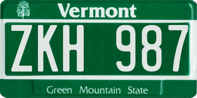 VT license plate ZKH987