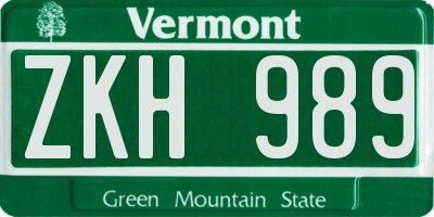 VT license plate ZKH989