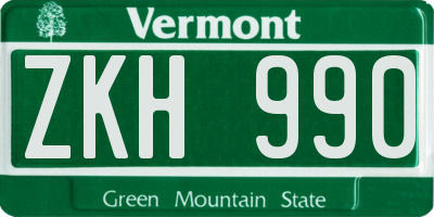 VT license plate ZKH990