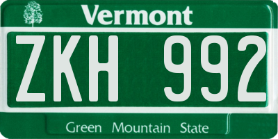 VT license plate ZKH992
