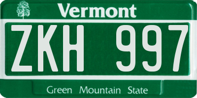 VT license plate ZKH997