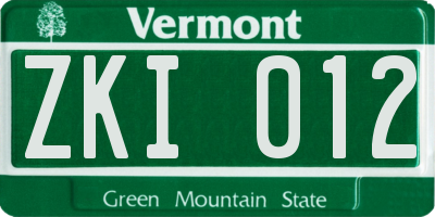 VT license plate ZKI012