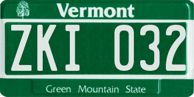 VT license plate ZKI032