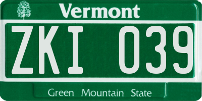 VT license plate ZKI039