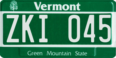 VT license plate ZKI045