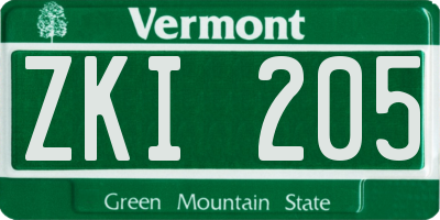 VT license plate ZKI205