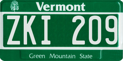 VT license plate ZKI209