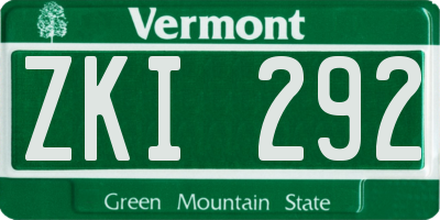VT license plate ZKI292