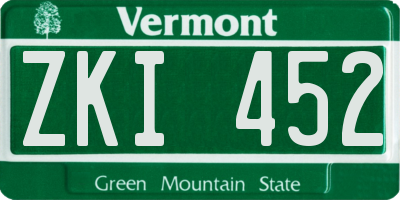 VT license plate ZKI452