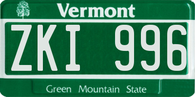 VT license plate ZKI996