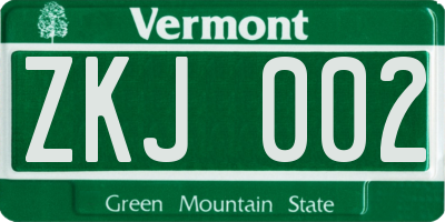 VT license plate ZKJ002