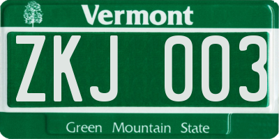 VT license plate ZKJ003
