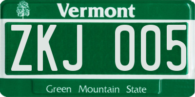 VT license plate ZKJ005