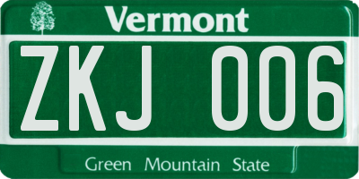 VT license plate ZKJ006