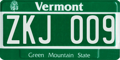 VT license plate ZKJ009