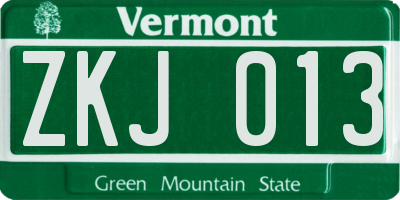 VT license plate ZKJ013