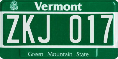 VT license plate ZKJ017