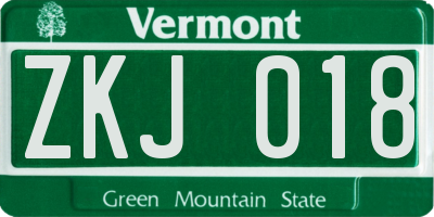 VT license plate ZKJ018