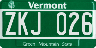 VT license plate ZKJ026