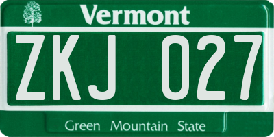 VT license plate ZKJ027