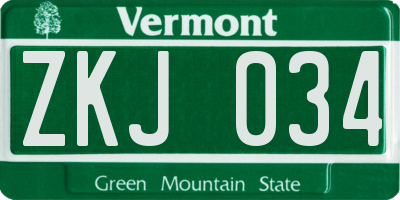 VT license plate ZKJ034