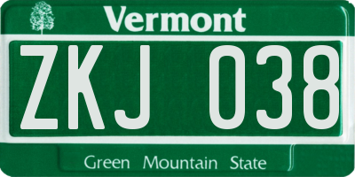 VT license plate ZKJ038