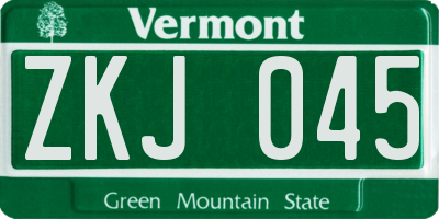 VT license plate ZKJ045