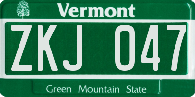 VT license plate ZKJ047