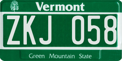 VT license plate ZKJ058