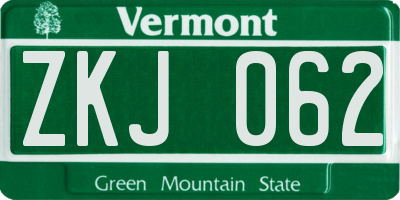 VT license plate ZKJ062