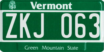 VT license plate ZKJ063