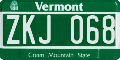 VT license plate ZKJ068