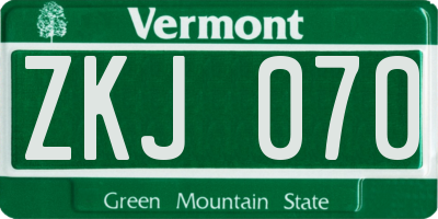 VT license plate ZKJ070