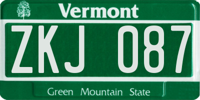 VT license plate ZKJ087