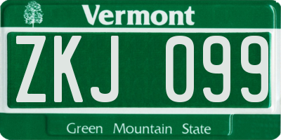 VT license plate ZKJ099