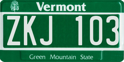VT license plate ZKJ103