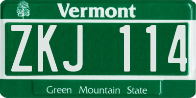 VT license plate ZKJ114