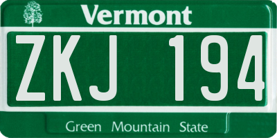VT license plate ZKJ194