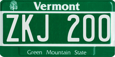 VT license plate ZKJ200