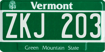 VT license plate ZKJ203