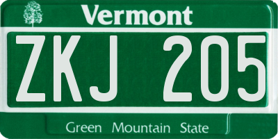 VT license plate ZKJ205