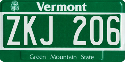 VT license plate ZKJ206