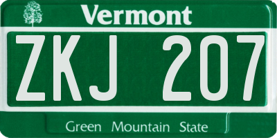 VT license plate ZKJ207