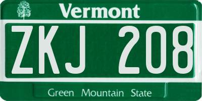 VT license plate ZKJ208
