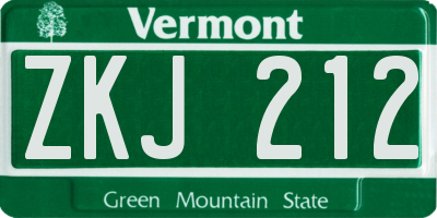VT license plate ZKJ212
