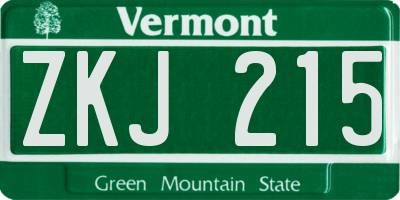 VT license plate ZKJ215
