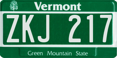 VT license plate ZKJ217