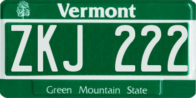 VT license plate ZKJ222